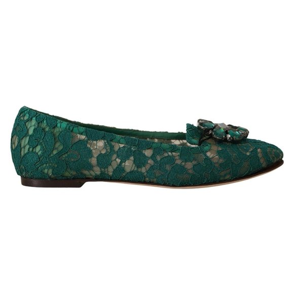 Dolce & Gabbana Green Lace Crystal Ballet Flats Loafers Shoes - Picture 1 of 7